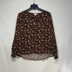 Knox Rose Floral Boho Blouse Medium Peasant Top Fall Cottagecore